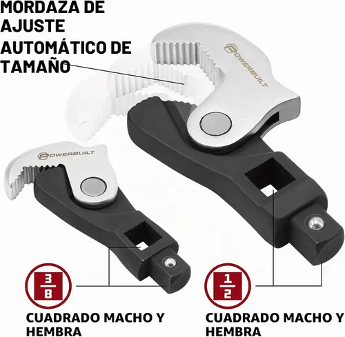 Vista 3 de Powerbuilt Juego de llaves para patas de gallo con resorte de 2 piezas, ajustable, tamaño automático, universal, autoajustable, agarre eléctrico