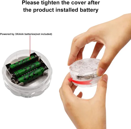 Vista 4 de Luces LED sumergibles con mando a distancia, paquete de 2 luces sumergibles impermeables para piscina, funciona con pilas, luces de estanque