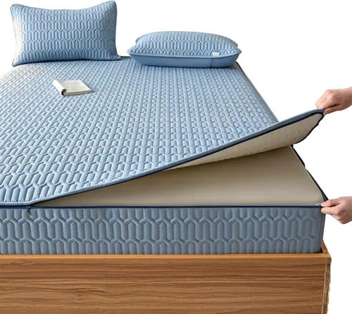 Vista 16 de Mattress Protector Zipper Closure Cover, Six-Sided Mattress Encasement Quilted for Home Hotel Bedroom Dormitory, Machine Washable Blanco