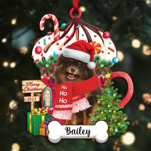 Vista 134 de Akita1 - Adorno personalizado para perro, adorno de perro con nombre personalizado, plano impreso en 2D, acrílico colgante, Papá Noel y perro