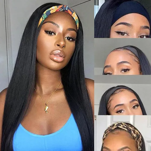 Vista 45 de Aiterina - Peluca de cabello humano con diadema de onda profunda para mujeres negras, cabello brasileño remy, sin pegamento, sin encaje frontal