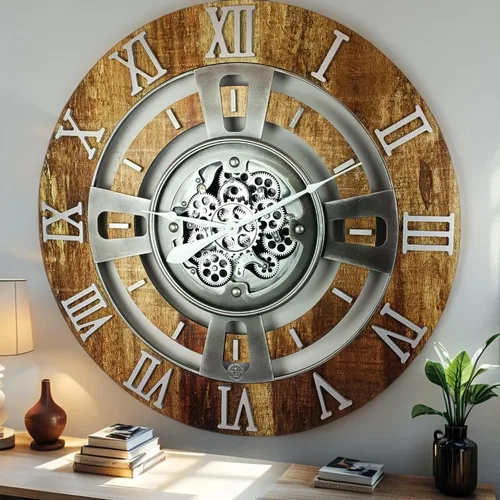 Vista 17 de ImprovingLife The Gears Reloj de pared con engranajes móviles reales línea Inglaterra (Verde Aguamarina, 24 pulgadas (60 cm))