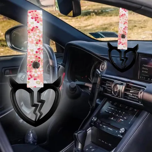 Vista 2 de Q1-TECH, JDM Tsurikawa Anillo japonés de metro, tren, autobús, mango de coche, cuerno de diablo, mango de corazón roto, correa de mano, parachoques