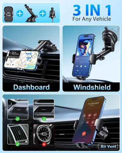 Vista 2 de FESIYOYE - Soporte para teléfono de automóvil [ventosa de 360° de grado militar] Soporte de teléfono para tu automóvil, accesorios universales