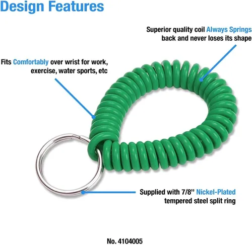 Vista 2 de Lucky Line - Resorte de muñeca en espiral de 2 pulgadas de diámetro con llavero de acero, pulsera y llavero flexible para muñeca, se estira hasta 12