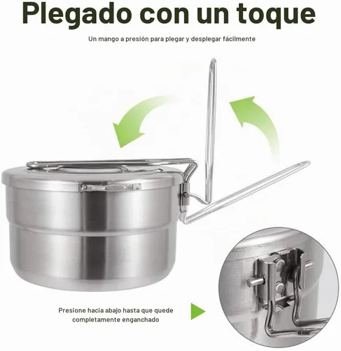 Vista 5 de DenpenTEC - Olla de acero inoxidable con tapa y mango plegable, olla Bento de gran capacidad de 1.5 L para acampar y senderismo