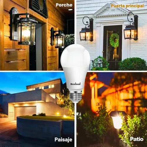 Vista 5 de Boxlood - Bombilla de luz del atardecer al amanecer, detector de sensor de luz integrado, 9 W (equivalente a 60 W), bombilla con sensor de 3000K-2P