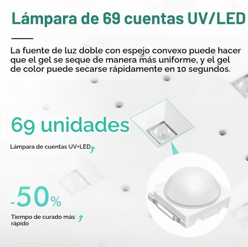 Vista 5 de L'UGX Lámpara de uñas profesional para secadora de esmalte de gel de 72 W, luces LED UV con almohada para reposabrazos y bandeja retráctil, perfecta