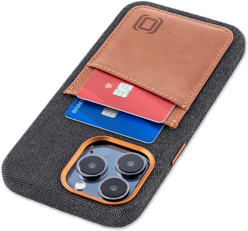 Vista 12 de Dockem Funda de tela para iPhone 13 con placa de metal integrada para montaje magnético, cartera de piel auténtica cosida con 2 ranuras para tarjeta