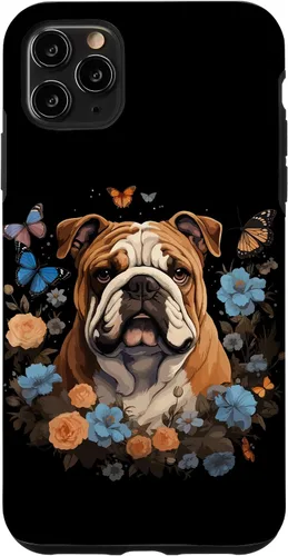 Vista 13 de Funda para iPhone 16 Bulldog Inglés con Flores y Mariposas