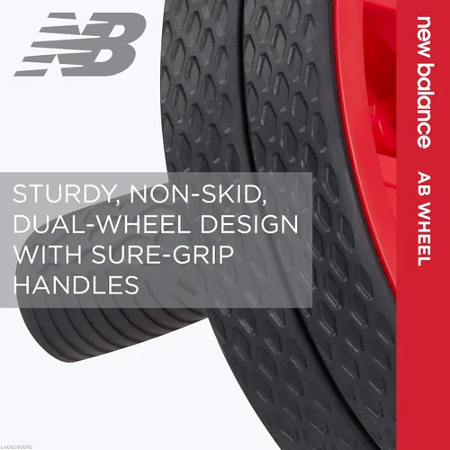Vista 5 de New Balance Ab Wheel - Rodillo abdominal con ruedas antideslizantes con asas de agarre seguro, negro/rojo