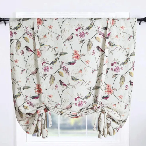 Vista 9 de Leeva - Cortinas pequeñas con estampado de pájaros, 24 pulgadas de largo, conjunto de paneles para ventanas, diseño de estampado de pájaros