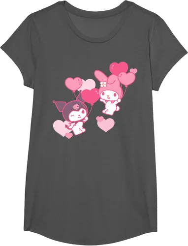 Vista 42 de Camiseta de My Melody y Kuromi con corazones del Día de San Valentín Negro