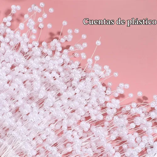 Vista 4 de IMIKEYA Ramos de tallos de perlas: 100 palitos de perlas de cuerda, guirnalda de perlas de 0.157 in, cadena de perlas florales con cuentas