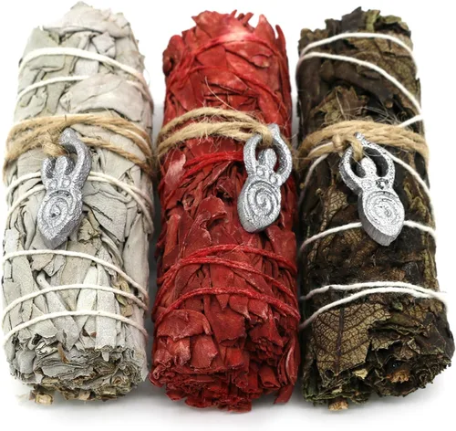 Vista 5 de Juego de 3 barras variadas de salvia con guía de manchas para limpieza del hogar, meditación y rituales (diosa) de 4 pulgadas