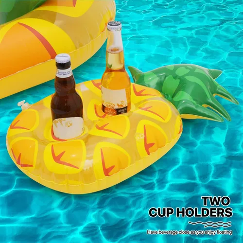 Vista 5 de MoNiBloom Flotadores inflables 2 en 1 para piscina para adultos, flotadores gigantes de piscina con portavasos desmontable, tumbona de agua