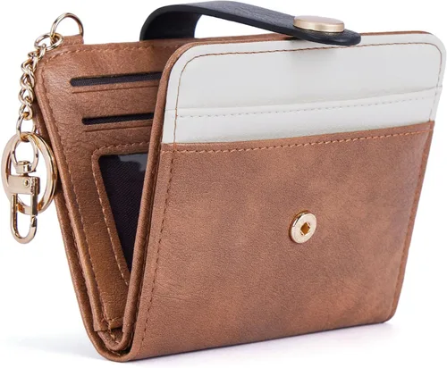 Vista 14 de POIUGOYA Billetera delgada para mujer, con bloqueo RFID, plegable, tarjetero con cremallera y bolsillo para monedas, ventana para identificación