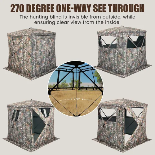 Vista 3 de GYMAX Persiana de caza, para 3 personas, con diseño de ciervo de camuflaje con deslizamiento silencioso, ventanas, bolsa de transporte, persiana