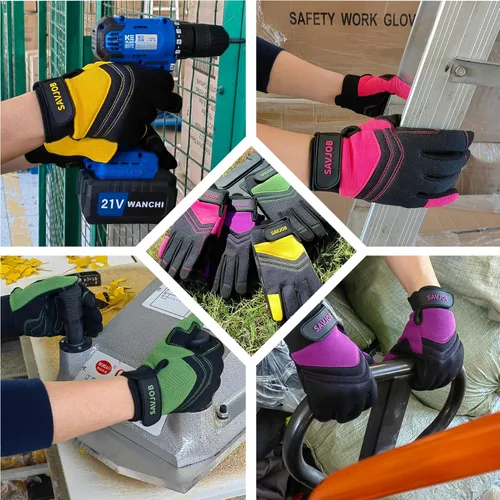 Vista 7 de Guantes de trabajo de seguridad para hombres y mujeres, guantes de trabajo utilitarios, guantes de mecánico, guantes de trabajo de patio, ajuste