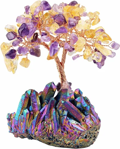 Vista 13 de Mookaitedecor - Árbol de cristal con base de cuarzo, bonsái para la riqueza y buena suerte Árbol bonsái, árbol de dinero para la suerte