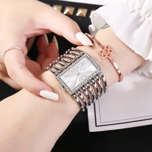 Vista 3 de Relojes de pulsera de moda para mujer, reloj de pulsera analógico de cuarzo con esfera rectangular de lujo, regalos para mujer