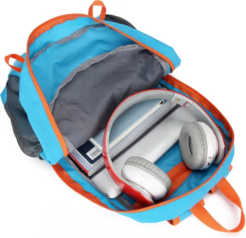 Vista 3 de Mochila plegable de senderismo para viajes, mochila ligera para camping, bolsa de hombro para vacaciones, bolsa casual, Azulclaro, Mochila de viaje