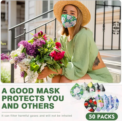Vista 3 de Mascarillas Faciales KN95, paquete de 50 unidades, mascarillas faciales desechables empaquetadas individualmente con lazos elásticos de alta