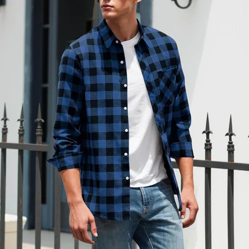 Vista 6 de Men's Plaid Button Down Shirts Long Sleeve Regular Fit Casual Tops Business Casual Outfits with Chest Pocket