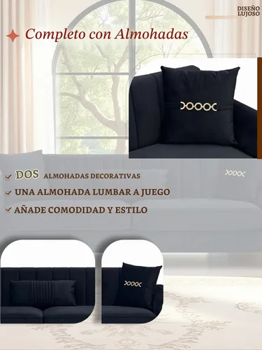 Vista 6 de Sofá de terciopelo de 87.5 pulgadas, sofá de 3 plazas, cómodo y moderno, con 3 almohadas suaves, sofá tapizado para sala de estar, dormitorio 2
