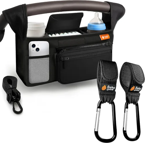 Vista 8 de Baby Uma Bolsa organizadora universal para cochecito: organizador de cochecito con soporte para tazas con aislamiento XL (2), soporte para teléfono