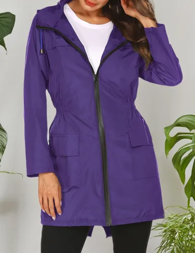 Vista 7 de Chubasqueros para mujer, impermeables, ligeros, plegables, para exteriores, con capucha