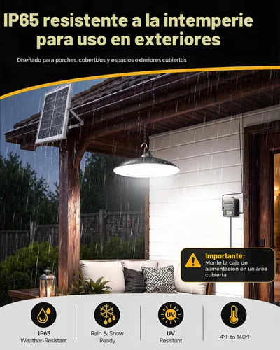 Vista 5 de Luz Solar de Cobertizo Interior Exterior, Luz Colgante Solar 2000LM Disponible Durante el Día con Pantalla de Batería, Luces Solares Impermeables