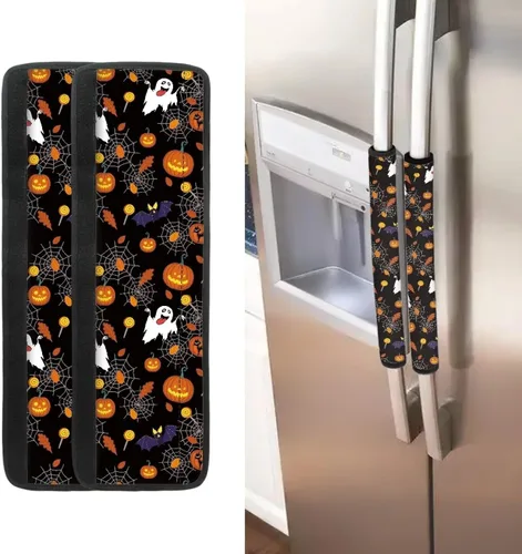 Vista 17 de Juego de 2 fundas para manija de puerta de refrigerador con estampado de copos de nieve de aguacate, protector de manija de puerta de cocina lavable