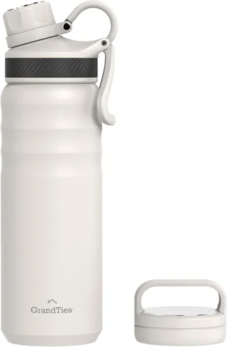 Vista 26 de GrandTies Botellas de agua deportivas de acero inoxidable con 2 tapas – Boca ancha aislada al vacío reutilizable a prueba de fugas sin BPA, Cantín