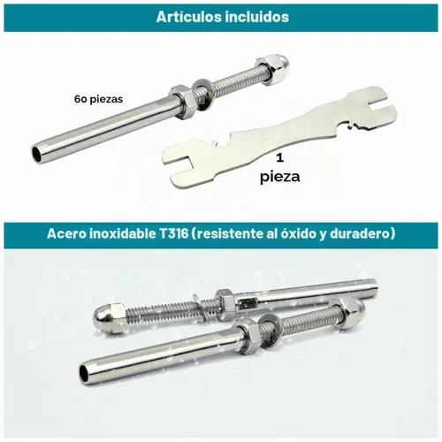 Vista 3 de 3/16 T316 T316 Tensor de acero inoxidable Cable Barandilla Hardware 60pcs para postes de madera y metal
