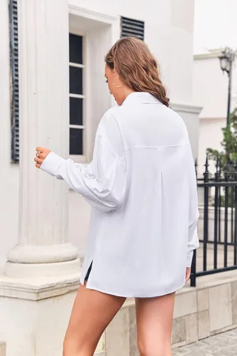 Vista 5 de Camisas de manga larga con botones para mujer, túnica de algodón y lino, blusa lisa de gran