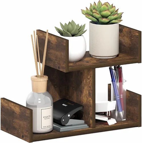 Vista 8 de Furinno Organizadores y accesorios de escritorio clásicos, elevador de monitor de 2 niveles, organización de oficina, estante superior