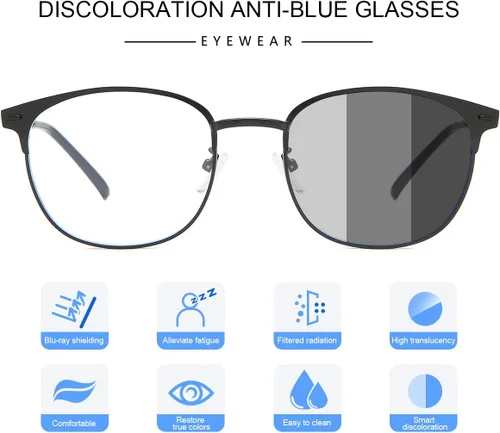Vista 5 de YIMI Gafas de sol fotocromáticas con bloqueo de luz azul para mujeres y hombres, marco redondo de ojo de gato, filtro UV, gafas
