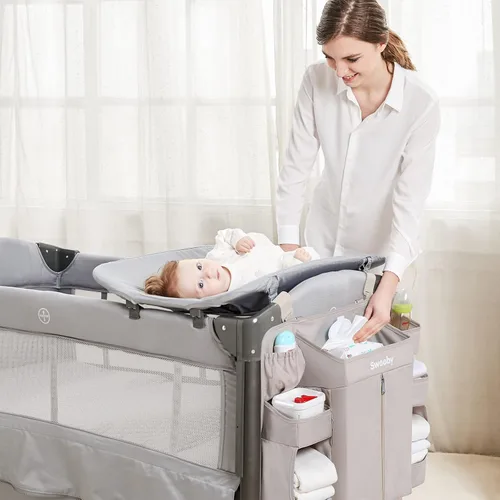 Vista 2 de Sweeby Organizador de pañales para cambiador y cuna, apilador de pañales para guardería, organizador colgante para artículos esenciales del bebé