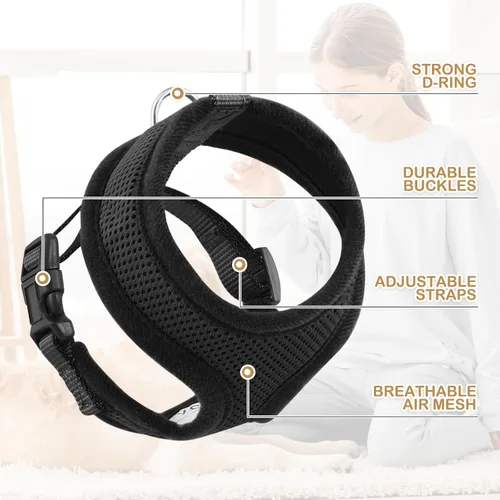 Vista 4 de MoNiBloom Arnés para perro de tamaño pequeño, chaleco acolchado suave para cachorros para caminar, correr, entrenar - negro, XS