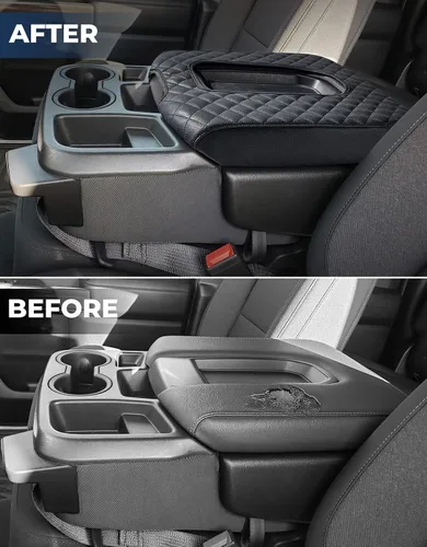 Vista 13 de ISSYAUTO Funda de consola central compatible con Silverado Sierra Jump Seat 2019-2024 Funda de cuero para reposabrazos