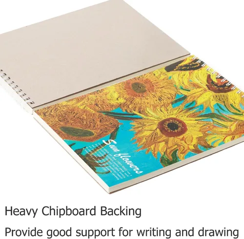 Vista 2 de Paquete de 2 libros estéticos de bocetos en espiral para niños, 98 libras/5.64 oz/m², papel grueso sin ácidos, A4, diario mixto en blanco, cuaderno