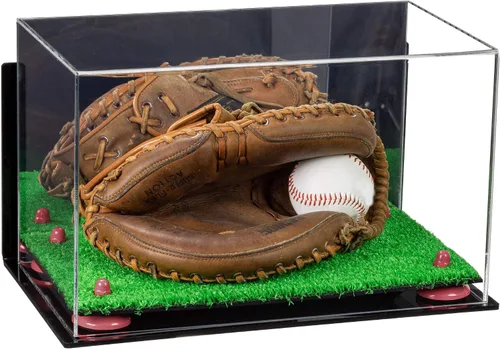 Vista 145 de Better Display Cases Vitrina de guantes de béisbol de acrílico transparente con elevadores negros (A011/V16)