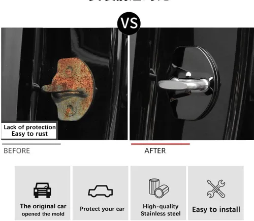 Vista 2 de Compatible con Tesla Model 3 2016-2023 - Cubierta de bloqueo de puerta de automóvil para modelo Y, cubierta de tope de puerta con protector de acero