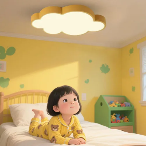 Vista 2 de Lámpara de techo LED en forma de nube, 48 cm/19 pulgadas, 36W, amarilla, con control remoto, 4 temperaturas de color, luz cálida ajustable