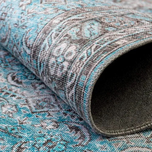 Vista 4 de Unique Loom Revival Collection - Alfombra tradicional con borde de medallón azul/negro (2 pies x 6 pies)