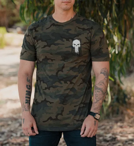 Vista 4 de Howitzer Style Camiseta para hombre Skull Freedom Flag Military Grunt MFG