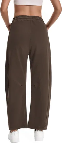 Vista 4 de Auriviz Pantalones deportivos para mujer con cordón de cintura alta y pierna ancha, holgados, casuales, con bolsillos