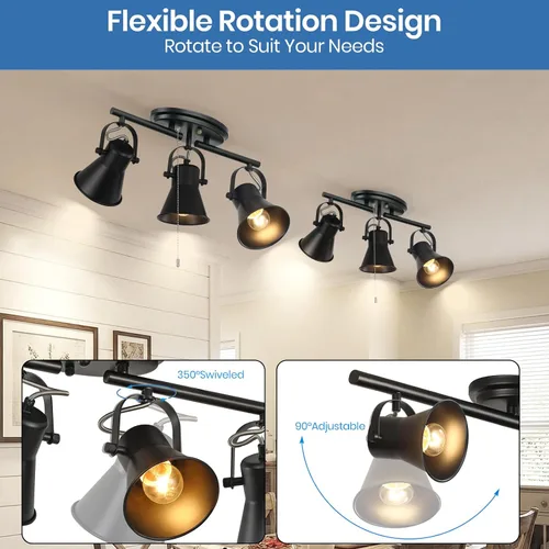 Vista 8 de Iluminación de pista de 3 luces con cadena de tracción, lámpara de techo ajustable negra, accesorios de iluminación de pista giratoria para cocina
