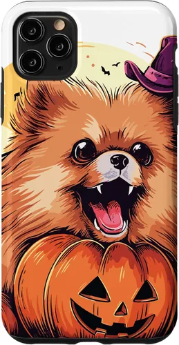 Vista 11 de iPhone 14 Disfraz de perro de Halloween diseño de funda de Pomerania aterradora